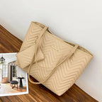 Women's Bag Fashion Large Capacity Tote Bag Wavy Grain Daily Commute Handbag two-piece