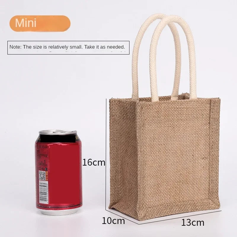 New Burlap Tote Bags Mini Burlap Beach Bags Portable Jute Tote Bag Multipurpose Burlap Hand Bags For Shopping Trips Beach School