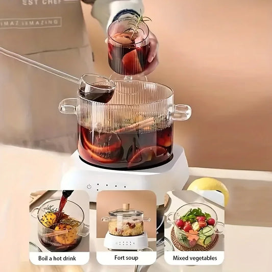 1pc Cooking Pot 1.6L Heat-resistant Borosilicate Glass Kitchenware Multifunctional Large Capacity Stew Pot Kitchen Cooking Tools