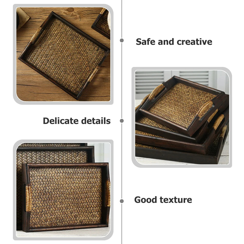 Wooden Serving Tray With Handles Natural Wood Fruit Tray For Restaurant Hotel Buffet Rectangular Tea Tray Household Storage