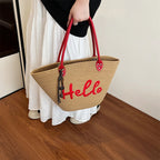 Simple Fashion Big Tote Bags For Women Cotton Fabric Woven Design Letter Embroidered  Luxury Large Capacity Shopper Shoulder Bag