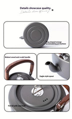 Camping Tea Kettle - Aluminum Alloy Construction, Wooden Handle, Portable Outdoor Kettle for Camping, Hiking, Durable Cookware