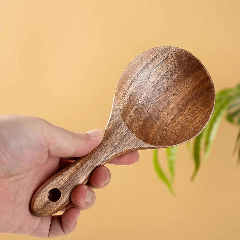 Wood Rice Spoon Wooden Kitchen Spoon Rice Paddle Scoop Ladle Tablespoon Big Serving Spoon Tableware Kitchen Utensils Cooking Too