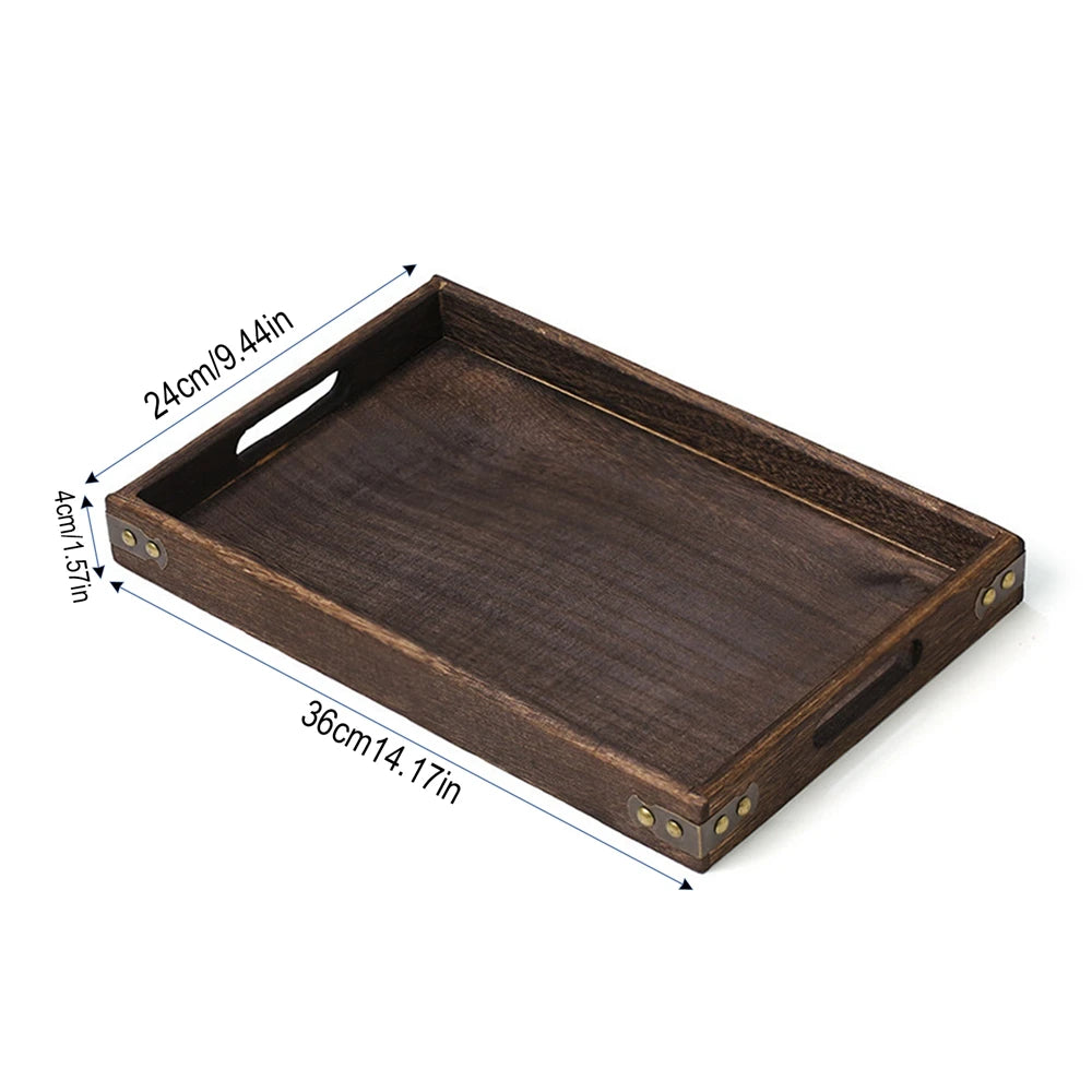 Wooden Rectangular Tea Tray Handmade Classic Wooden Dessert Candy Tea Tray Dinner With Handles Kitchen Decorative Wood Plate