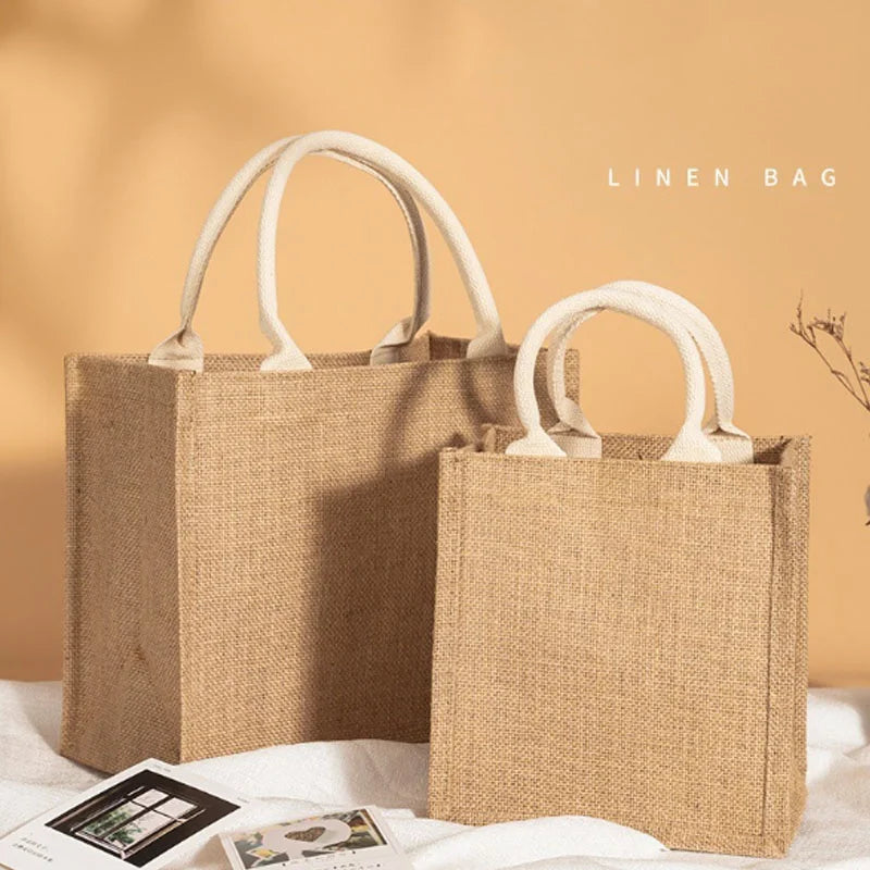 New Burlap Tote Bags Mini Burlap Beach Bags Portable Jute Tote Bag Multipurpose Burlap Hand Bags For Shopping Trips Beach School