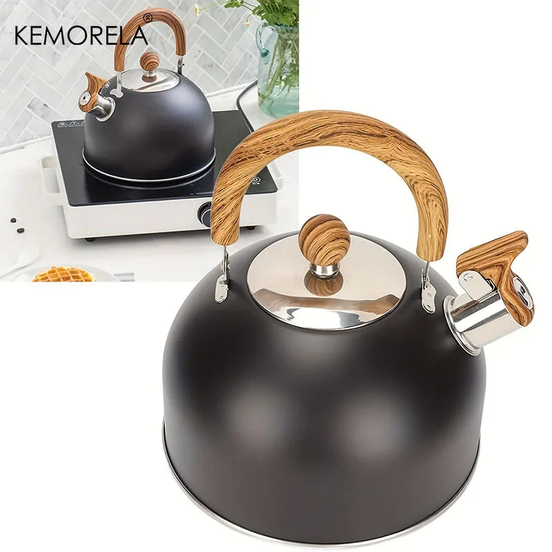 1PCS 2.5L Stainless Steel Whistle Kettle With Heat-Resistant Handle Thickened Outdoor Camping Kettle for Gas & Induction Cooker