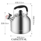 304 Stainless Steel Whistle Kettle 1.5-5L Multiple Sizes Large Capacity Sounding Kettle for Induction Stove Kitchen Supplies