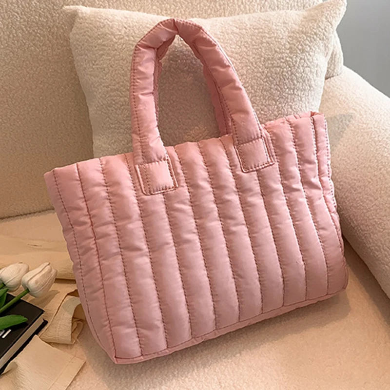 1pcs Ladies Tote Bags Large Capacity Cotton Padded Bag Solid Color Casual Fashion Nylon Elegant for handbag