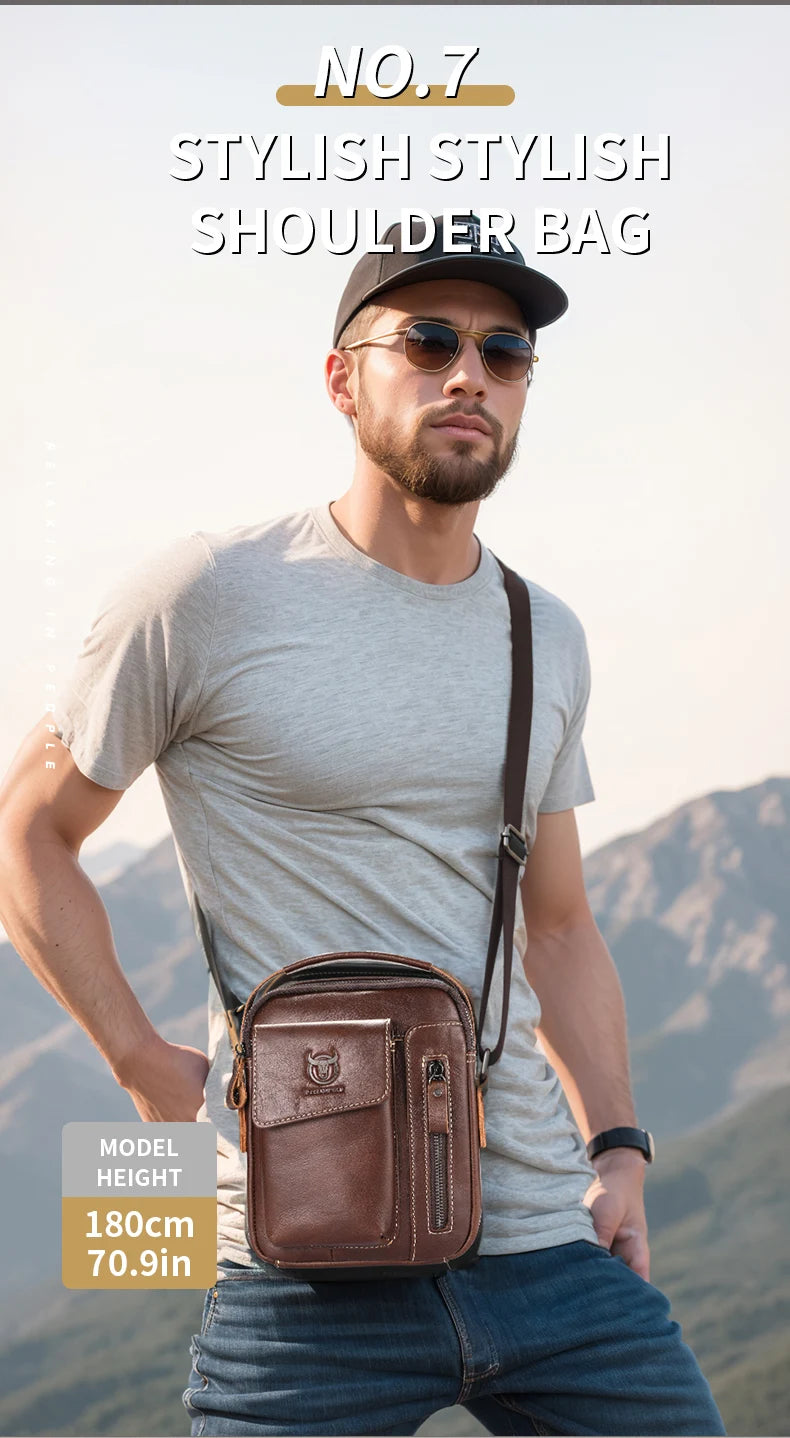 Casual Fashion Men's Messenger Bag's Business Portable Handbag Man Leather Shoulder Bag Mobile 6.5'' Phone Bags