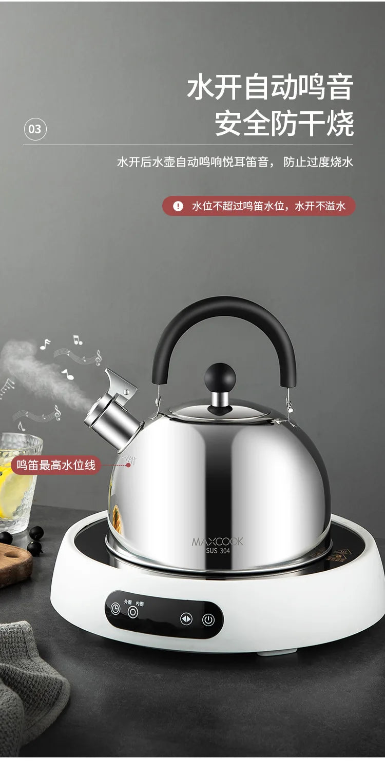 304 Stainless Steel Whistle Kettle 1.5-5L Multiple Sizes Large Capacity Sounding Kettle for Induction Stove Kitchen Supplies