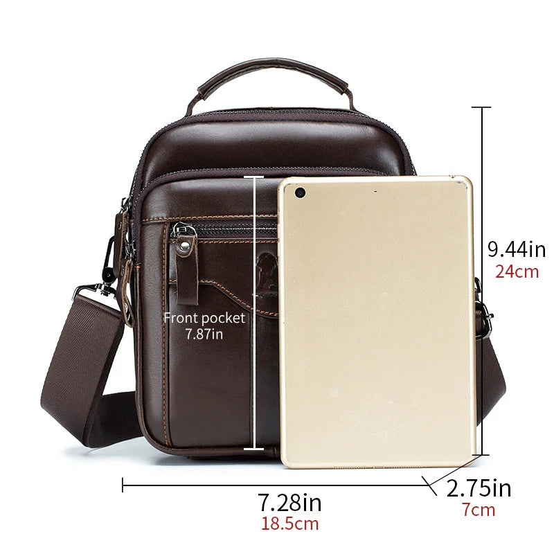 Men's crossbody bag, fashionable leather bag, trendy retro men's top layer cowhide shoulder bag