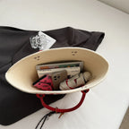 Simple Fashion Big Tote Bags For Women Cotton Fabric Woven Design Letter Embroidered  Luxury Large Capacity Shopper Shoulder Bag