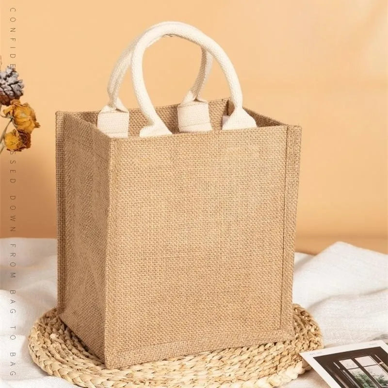 New Burlap Tote Bags Mini Burlap Beach Bags Portable Jute Tote Bag Multipurpose Burlap Hand Bags For Shopping Trips Beach School