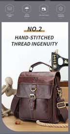 Men's Leather Shoulder Bag, Retro Business Crossbody Bag, Large Capacity Fashion Casual Youth Student Handbag