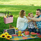 Portable Picnic Tote Shopping Bag Large Capacity  Bag, Large Plastic Utility Basket,Washable Beach Travel Handbag Storage Bags