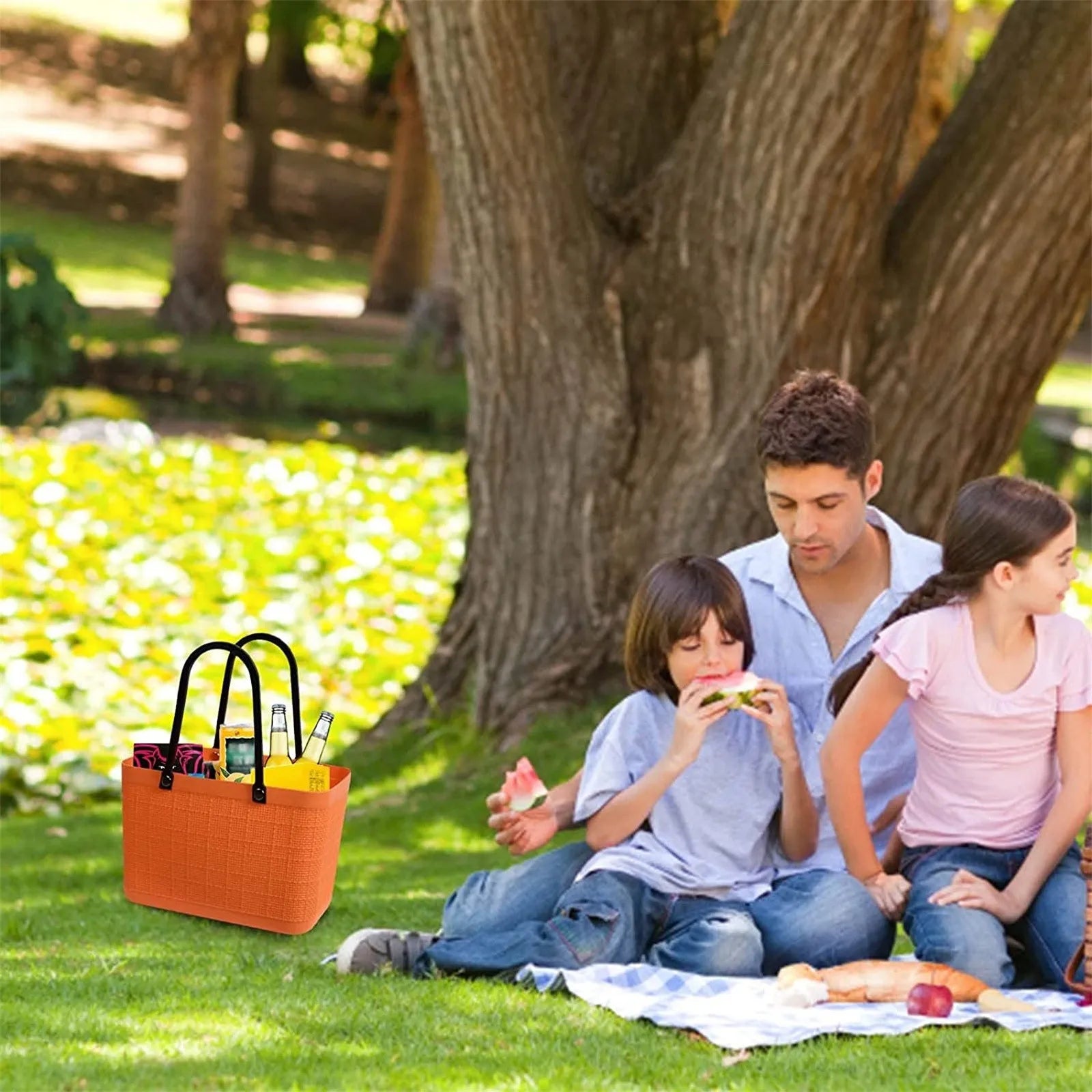 Portable Picnic Tote Shopping Bag Large Capacity  Bag, Large Plastic Utility Basket,Washable Beach Travel Handbag Storage Bags