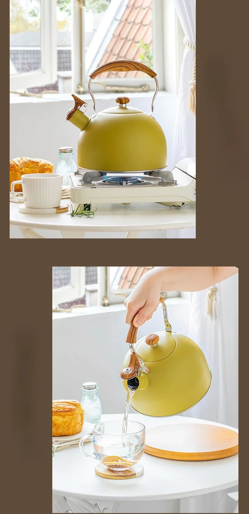 Whistle Kettle Stainless Steel Kettle for Boiling Water Chirping Camping Teapot Folding Handle Teapots to Boil Water Gas Stove