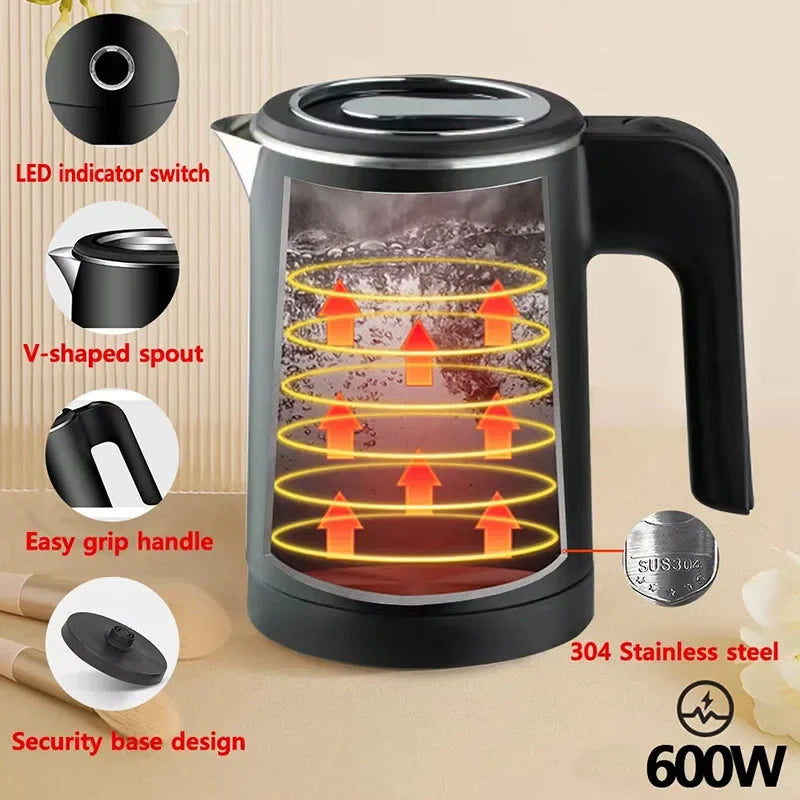 Portable Electric Kettle 500ML Stainless Steel Water Boiler for Tea Coffee Travel Family Use Smart kettle  Kitchen Appliance