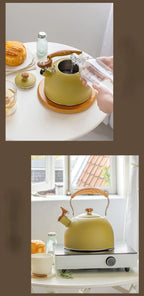 Whistle Kettle Stainless Steel Kettle for Boiling Water Chirping Camping Teapot Folding Handle Teapots to Boil Water Gas Stove