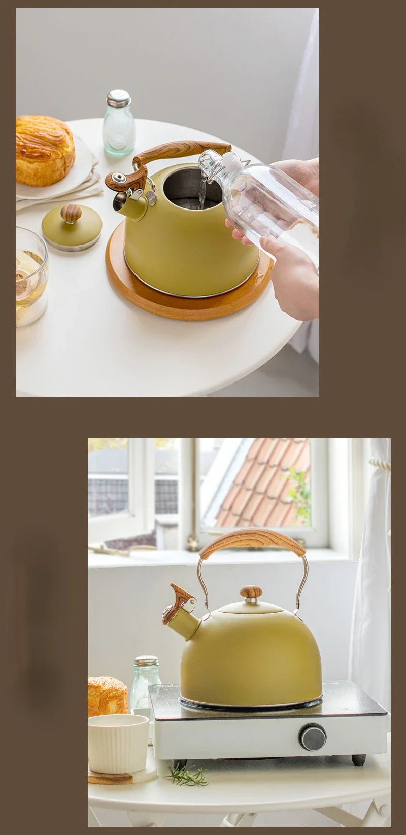 Whistle Kettle Stainless Steel Kettle for Boiling Water Chirping Camping Teapot Folding Handle Teapots to Boil Water Gas Stove