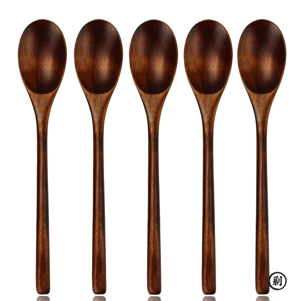 5 Pieces Wooden Spoon Soup Spoon and Fork Tableware Natural Ellipse Ladle Spoon Set Eco Friendly Products Spoons for Cooking