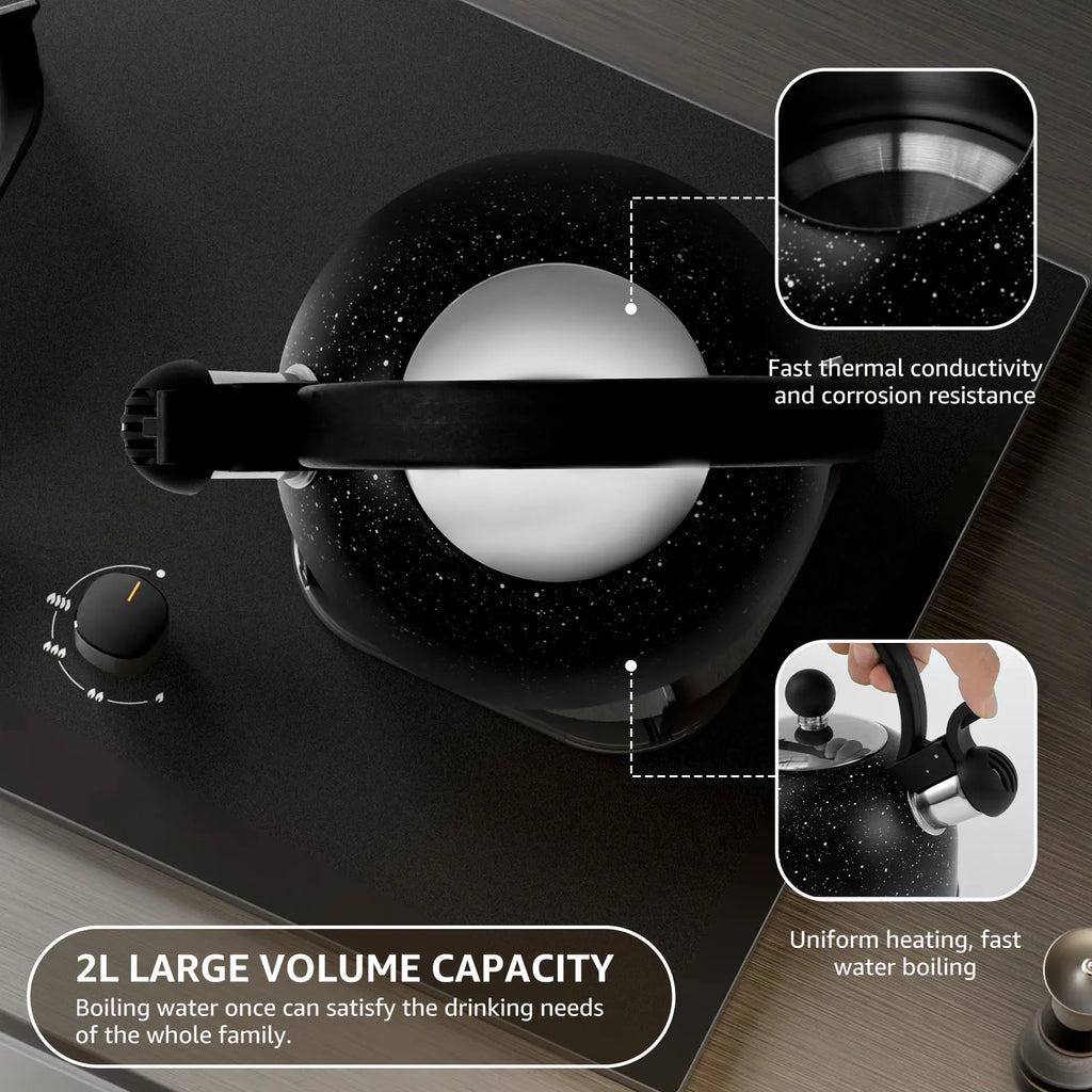 Whistling Kettle with Ergonomic Handle 2L Stove Top Kettle Stainless Steel Stove Top Tea Kettle Rapid Boiling Stove Top Tea Pots
