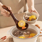 Teak Wooden Ladle Spoon Kitchen Serving Spoon With Back Hooks Non-stick Wooden Soup Ladle   For Cooking Serving And Stirring