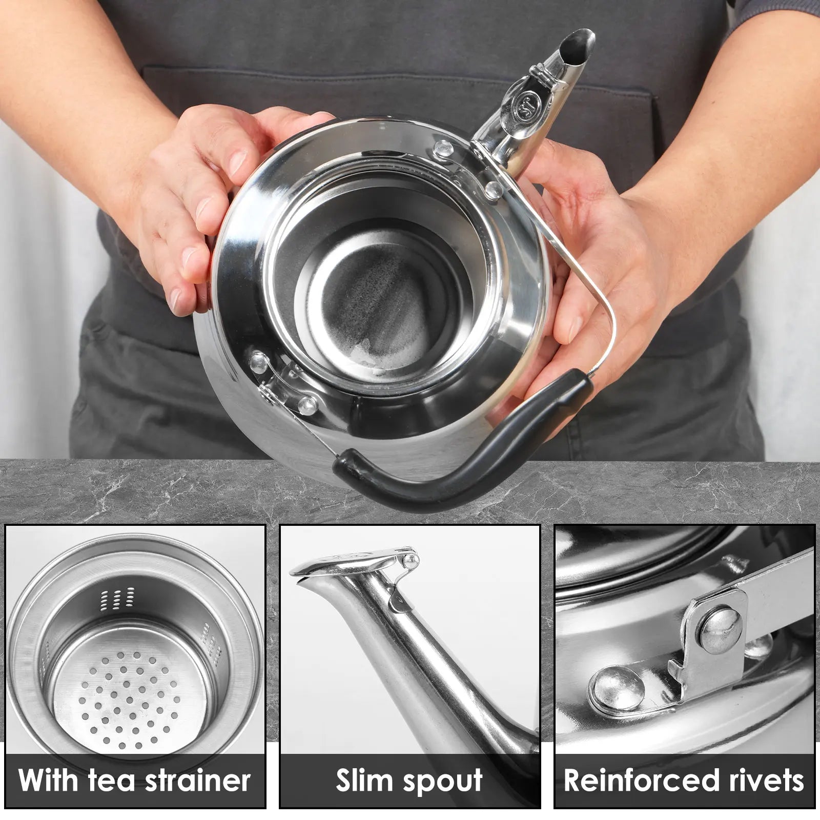 Stainless steel 2L teapot stove sturdy and durable with dust cover whistling teapot easy to clean with Ergonomic Handle