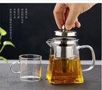 Heat Resistant Glass Teapot With Stainless Steel Coffee Infuser Heated Container Tea Pot Good Clear Kettle Square Filter Baskets