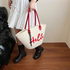 Simple Fashion Big Tote Bags For Women Cotton Fabric Woven Design Letter Embroidered  Luxury Large Capacity Shopper Shoulder Bag