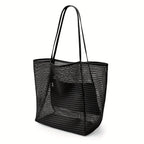 Women's Large Capacity Beach Tote Bag - Durable Polyester Woven Shoulder Bag with Open Top for Travel, Shopping