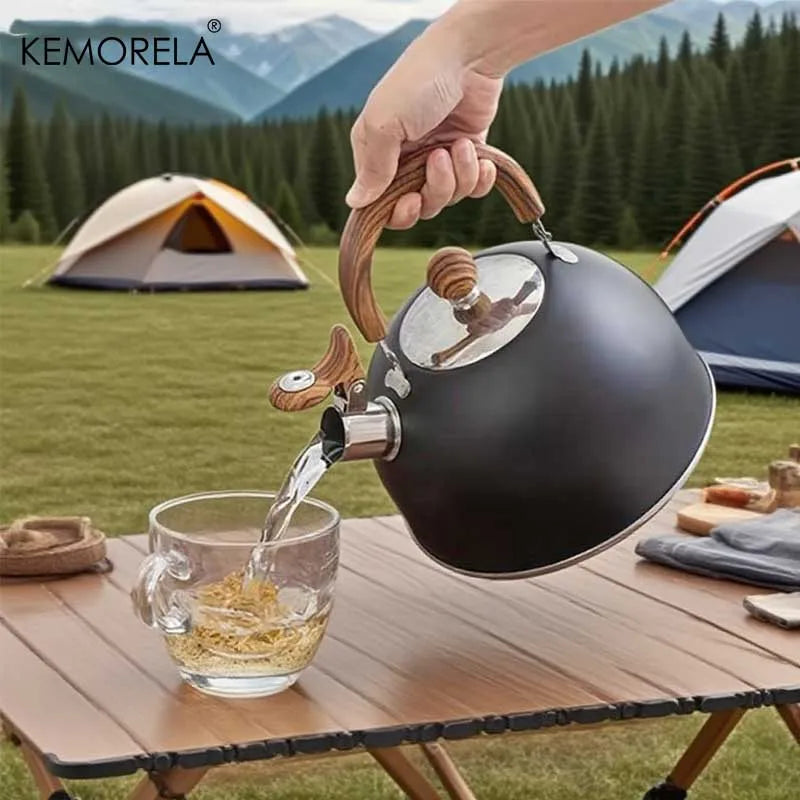 1PCS 2.5L Stainless Steel Whistle Kettle With Heat-Resistant Handle Thickened Outdoor Camping Kettle for Gas & Induction Cooker