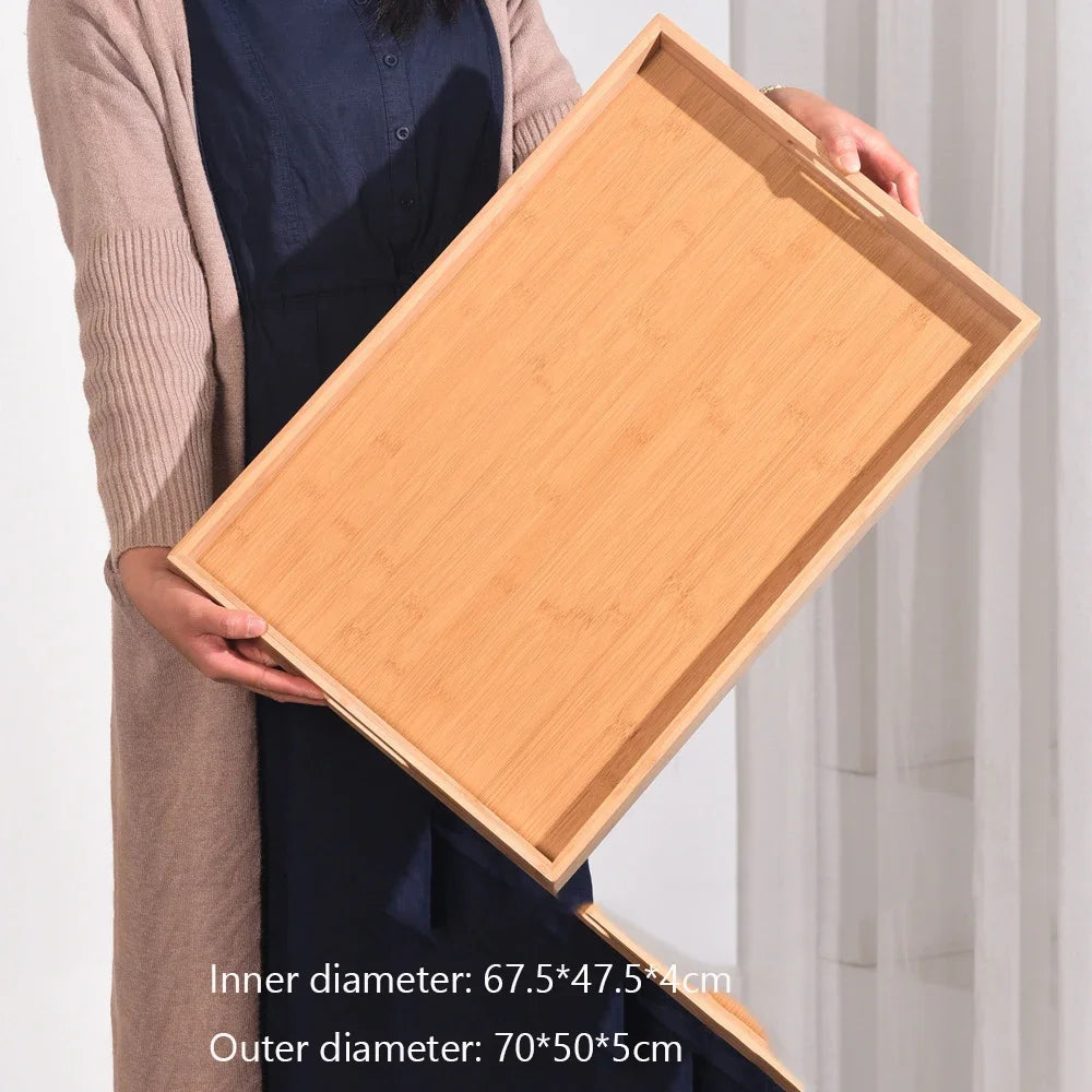 Wooden tray Bamboo tray 1PC Tea tray tableware holder Fruit bread dessert tea food tray with handle rectangle