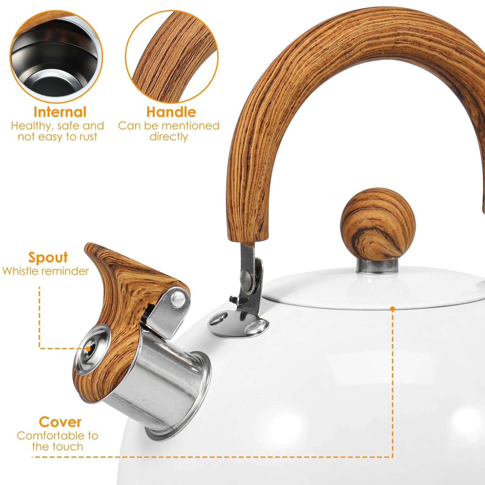 3/2L Tea Kettle with Anti-scald Handle Rustproof Whistling Tea Kettle Food Grade Stainless Steel Stove Top Tea Kettle