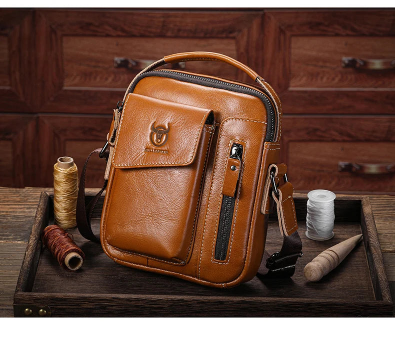 Casual Fashion Men's Messenger Bag's Business Portable Handbag Man Leather Shoulder Bag Mobile 6.5'' Phone Bags