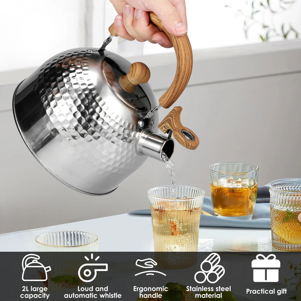 3/2L Tea Kettle with Anti-scald Handle Rustproof Whistling Tea Kettle Food Grade Stainless Steel Stove Top Tea Kettle