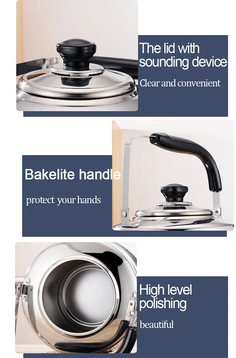 2/1.5/1L Stainless Steel Kettle Water Boiling Household Large Capacity Boil Water Kettle Teakettle Thickened Gas Stove Induction