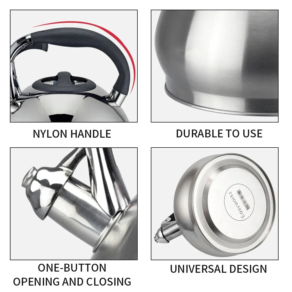 304 Stainless Steel Loud Whistling Hot Water Kettle Induction Cooker Home Camping Boiling Coffee Tea Kettle Stove Top Teapot