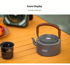 Camping Tea Kettle - Aluminum Alloy Construction, Wooden Handle, Portable Outdoor Kettle for Camping, Hiking, Durable Cookware