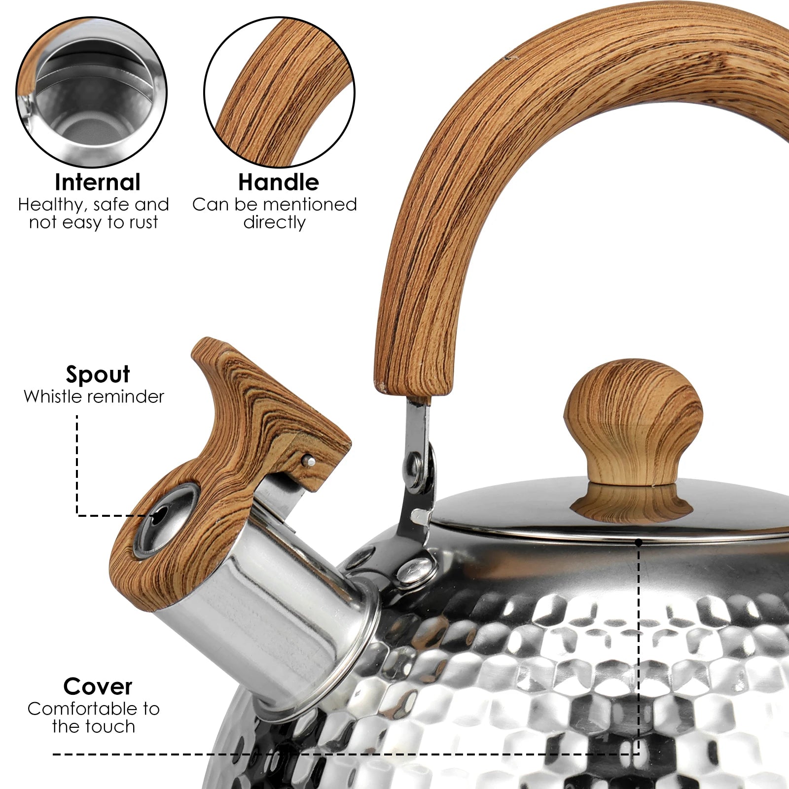 Tea Kettle with Anti-scald Handle Rustproof Whistling Tea Kettle Food Grade Stainless Steel Stove Top 3/2L Tea Pot Kitchen Tool