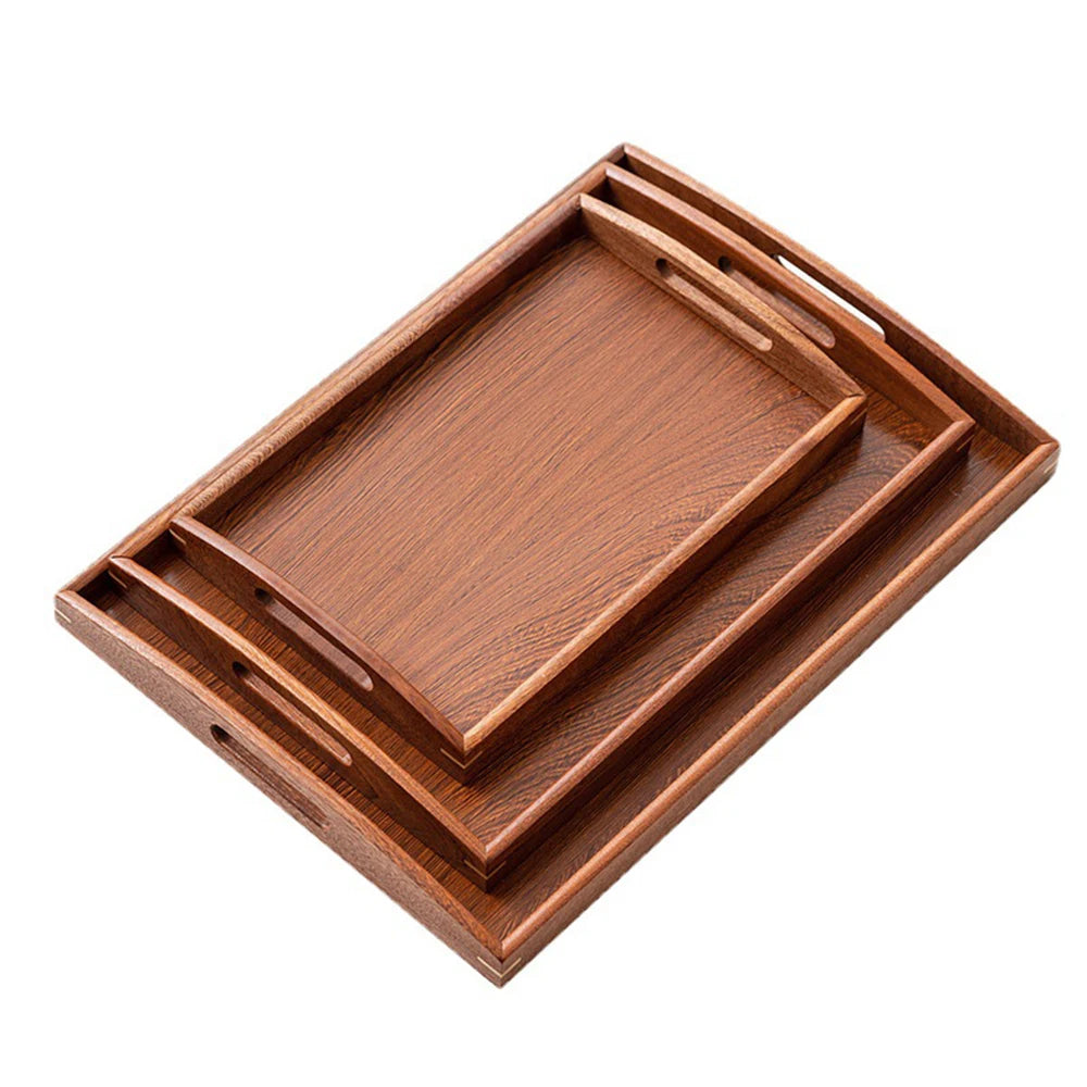 Wooden Serving Tray with Handles Bamboo Tea Tray Food Tray for Breakfast Coffee Dessert Snack Platter Home Coffee Table