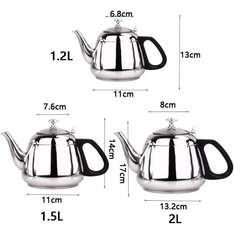 2/1.5/1.2L Stainless Steel Teapot Kettle Tea Water Stove Coffee Pot Home Office Restaurant Kettle Whistling Kettle Teakettle