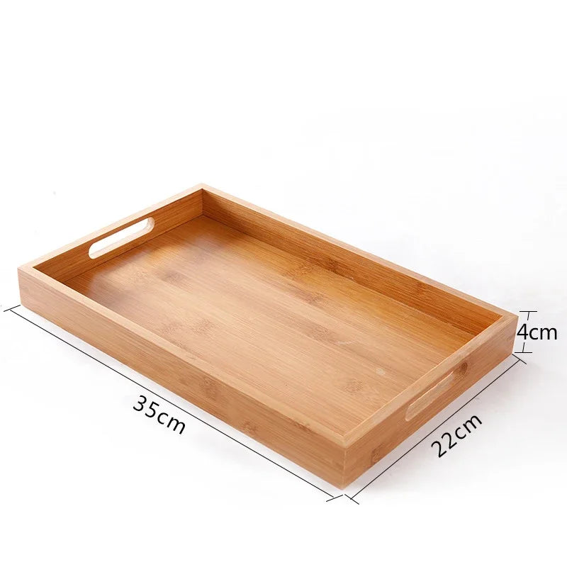 Wooden tray Bamboo tray 1PC Tea tray tableware holder Fruit bread dessert tea food tray with handle rectangle