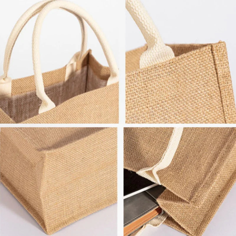 New Burlap Tote Bags Mini Burlap Beach Bags Portable Jute Tote Bag Multipurpose Burlap Hand Bags For Shopping Trips Beach School