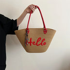 Simple Fashion Big Tote Bags For Women Cotton Fabric Woven Design Letter Embroidered  Luxury Large Capacity Shopper Shoulder Bag