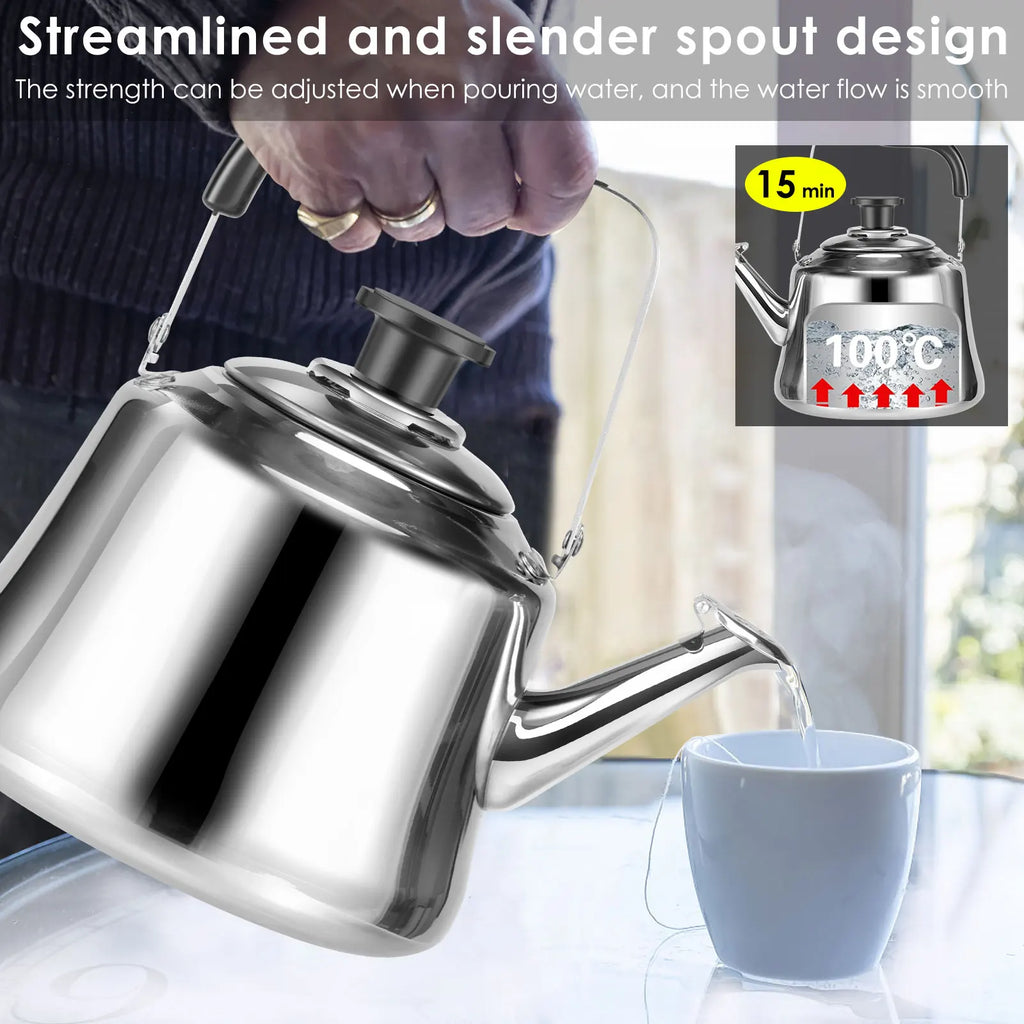 Stainless steel 2L teapot stove sturdy and durable with dust cover whistling teapot easy to clean with Ergonomic Handle