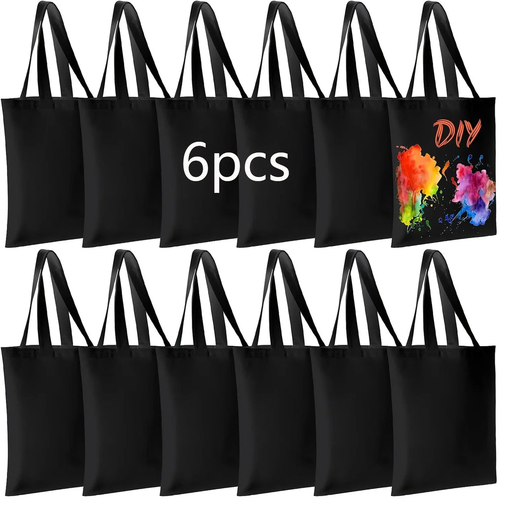 6 Pack Blank DIY Tote Bags-Washable, Reusable Grocery Bags for Heat Transfer/Sublimation Projects, Ideal for Shopping & Errands