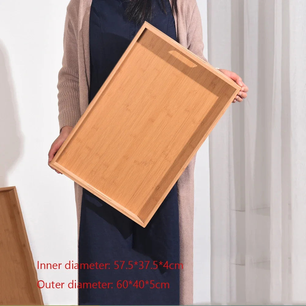 Wooden tray Bamboo tray 1PC Tea tray tableware holder Fruit bread dessert tea food tray with handle rectangle
