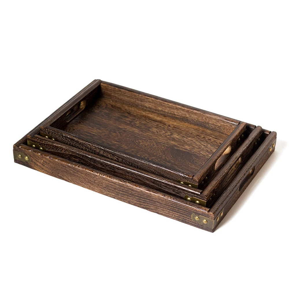 Wooden Rectangular Tea Tray Handmade Classic Wooden Dessert Candy Tea Tray Dinner With Handles Kitchen Decorative Wood Plate