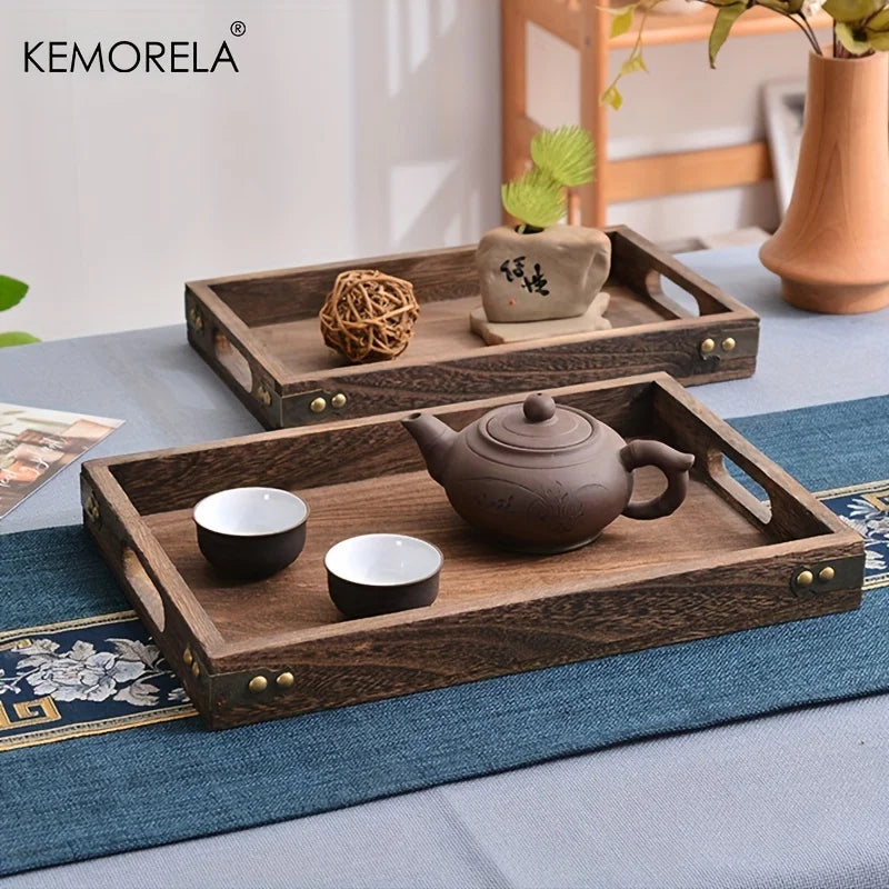 Wooden Rectangular Tea Tray Wooden Tray Wooden Hotel Dinner Tray Suitable for Dinner Dessert Bathroom Supplies Kitchen Storage